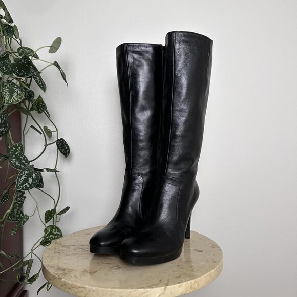 Vintage Via Spiga 90s 2000s black knee high toe platform high heel boots size 10 - Picture 3 of 5